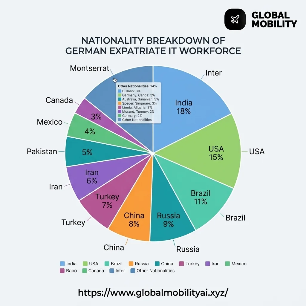 Pie chart showing the diverse nationality breakdown of the German expatriate IT workforce