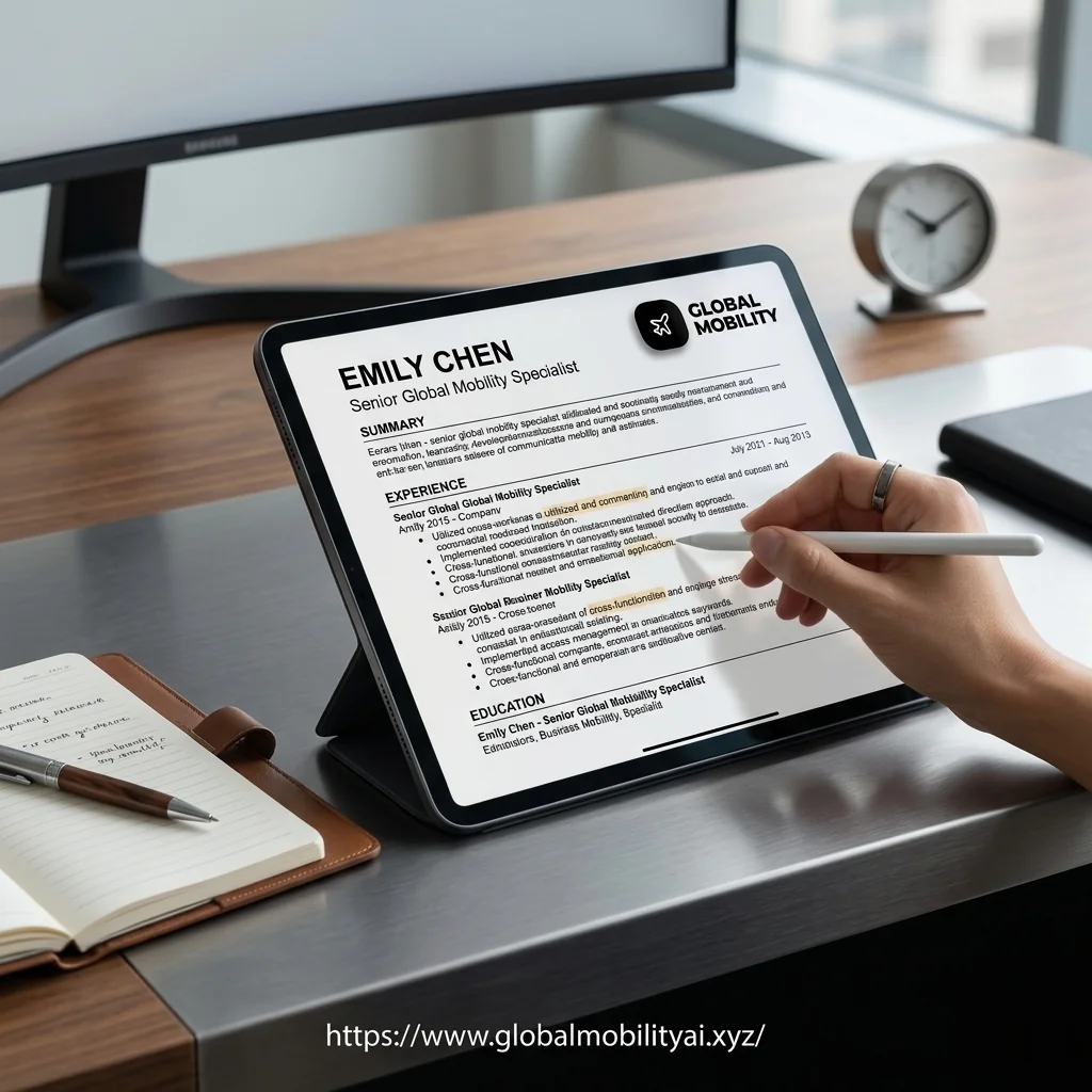 Professional US CV being reviewed on a tablet emphasizing ATS formatting rules