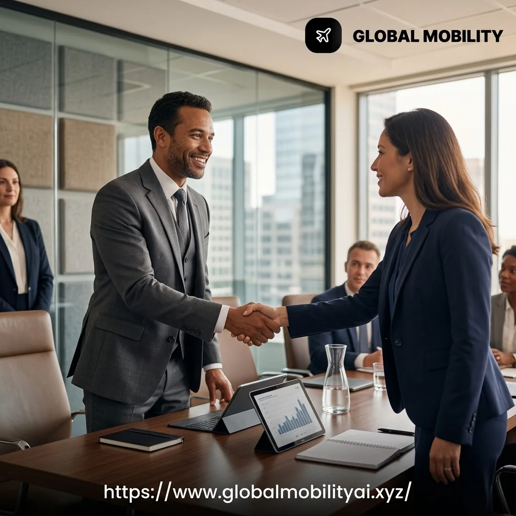 Professionals shaking hands in a modern US boardroom highlighting corporate etiquette